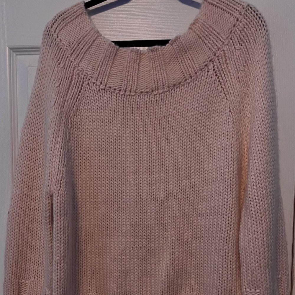 Ecru Labs Cream Crewneck Ribbed Knit Off The Shoulder Sweater